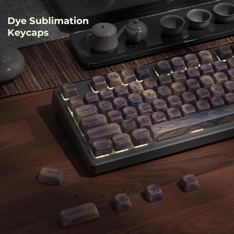 OHY XVX Wood Keycaps,MOA PBT Keycaps Dye-Sublimation 130 pcs Keycap Set for Mechanical Keyboard 61/64/75/84/87/104/108 Layout with Key Puller, Walnut Textures - Image 2